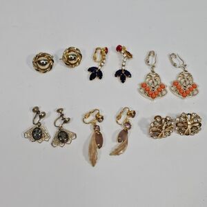 Lot of 6 Vintage Gold Tone Clip-On Earrings